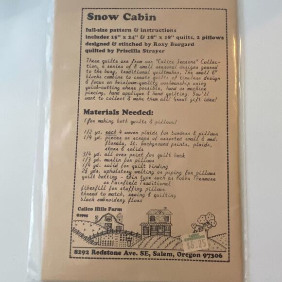 Vtg Calico Hills Farms Snow Cabin Quilt Pattern 18"x18" Sew Craft Patchwork - Picture 4 of 5